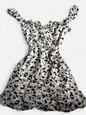 Leopard Print Off-Shoulder Summer Dress - Black, Beige, Cream